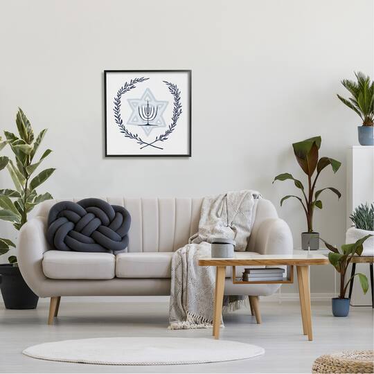 Stupell Industries Hanukkah Menorah Botanical Laurel Framed Giclee Art